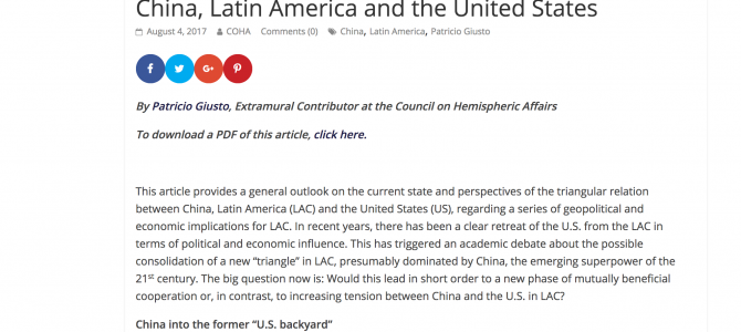 Paper de Patricio Giusto para el Council on Hemispheric Affairs