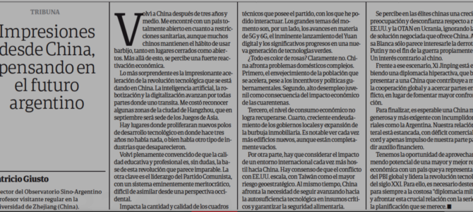 Columna en el diario Clarín